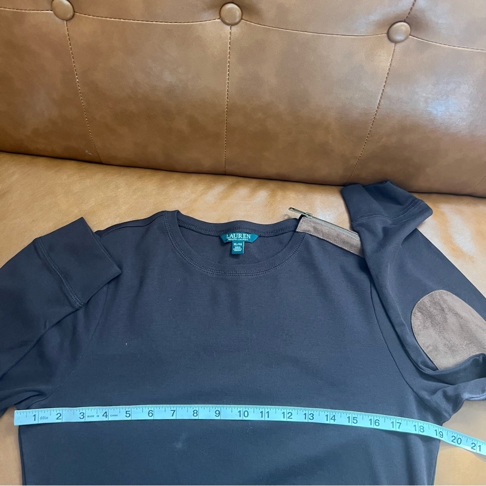 Lauren Ralph Lauren Women’s Sz XL Chocolate Brown Long Sleeve Tee elbow patches - Picture 9 of 10